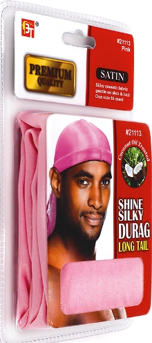 PREMIUM QUALITY COCONUT OIL TREATED SHINE SILKY DURAG WITH LONG TAIL (PINK) 